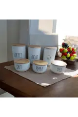 6' lı Bambu Kapaklı Cam Kavanoz Seti