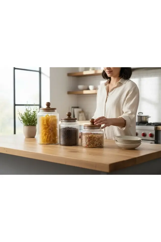 Akasya Ball Cam Kavanoz Set, Cam Akasya Kapaklı Kavanoz,Çok Amaçlı Kavanoz,900.1200.1700ml