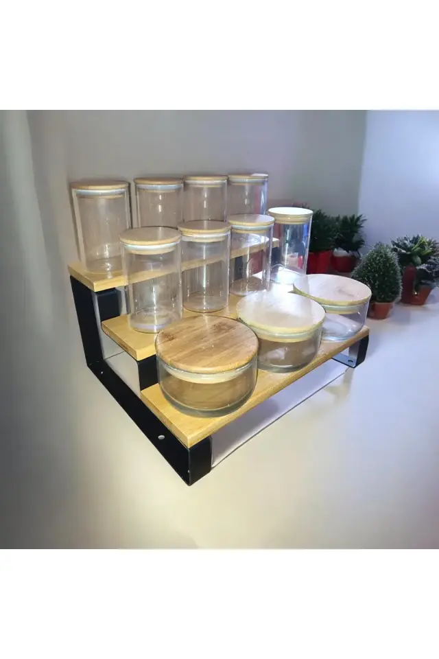 Standlı baharatlık seti,Bambu Kapaklı Cam baharatlık Etiket hediyeli