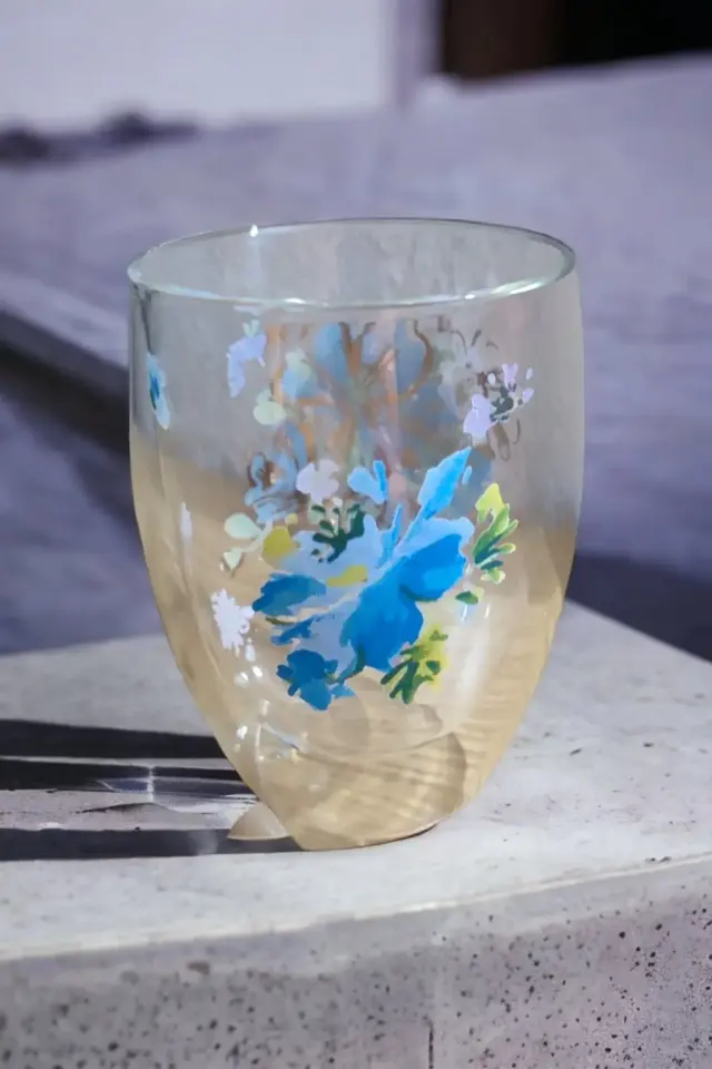 Çift Cıdarlı Desenli Meşrubat Bardağı , Desenli Su Bardağı 300 ml
