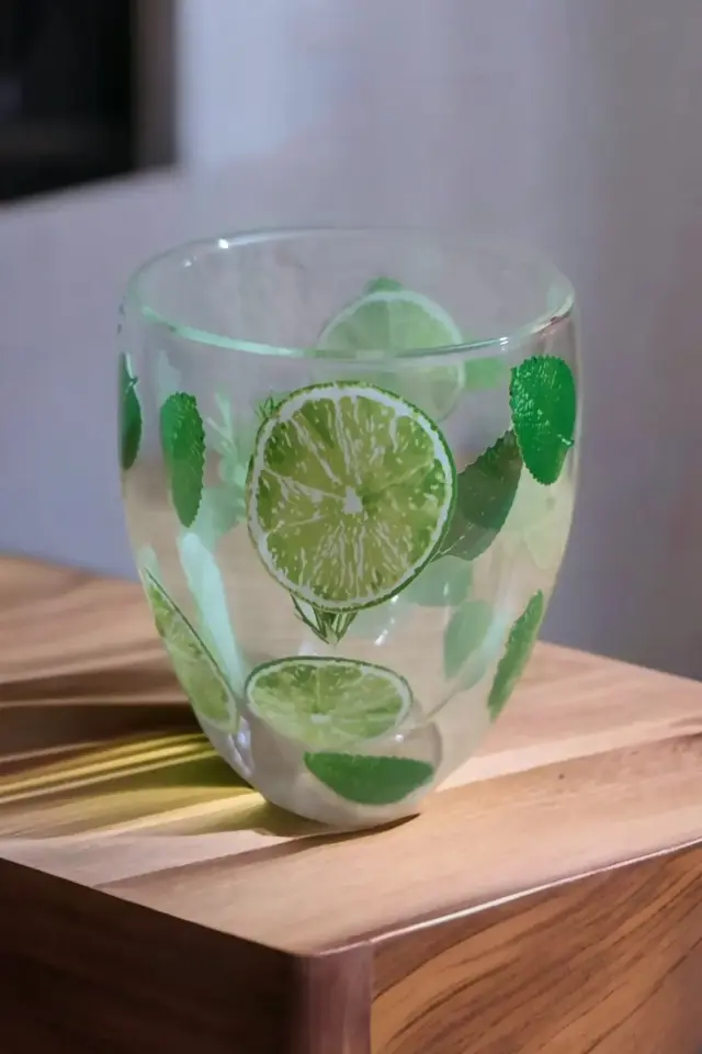 Çift Cıdarlı Desenli Meşrubat Bardağı , Desenli Su Bardağı 300 ml