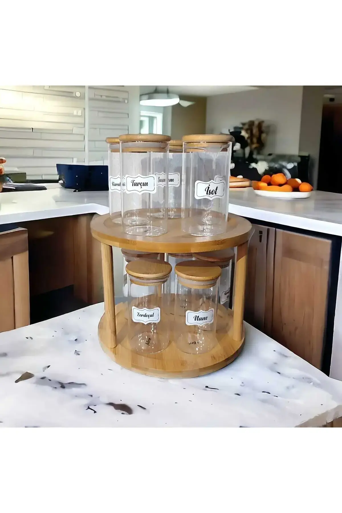 2 katlı dönen bambu standlı baharatlık , dönen stand düzenleyici , baharatlık