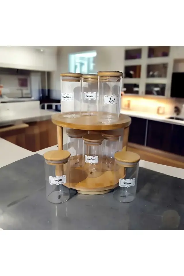 2 katlı dönen bambu standlı baharatlık , dönen stand düzenleyici , baharatlık