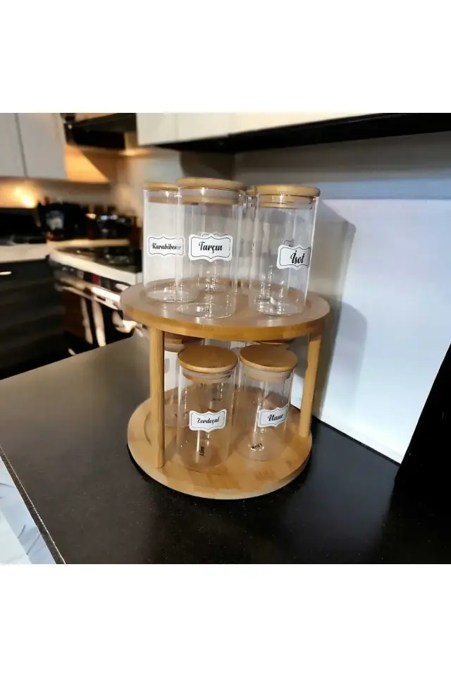 2 katlı dönen bambu standlı baharatlık , dönen stand düzenleyici , baharatlık