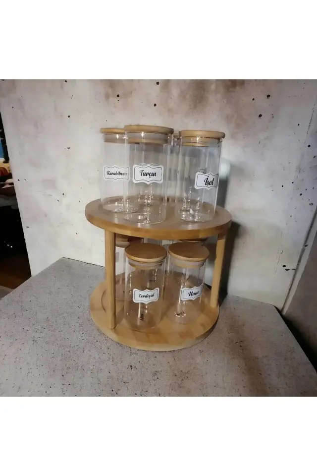 2 katlı dönen bambu standlı baharatlık , dönen stand düzenleyici , baharatlık