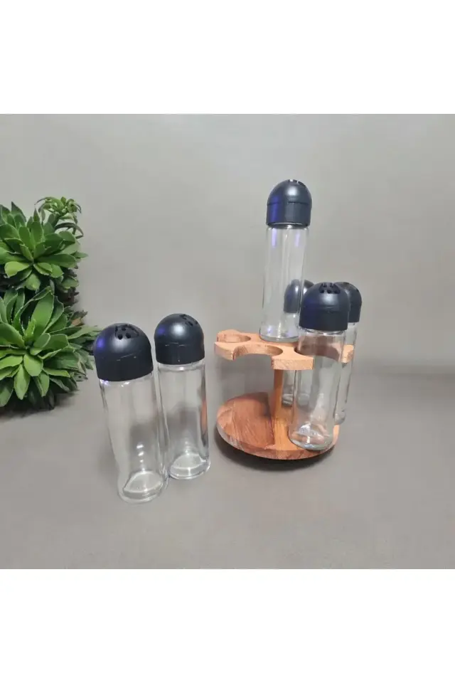 Sofia 6'lı Dönen baharatlık , Ahşap standlı 360 dönen baharatlık seti