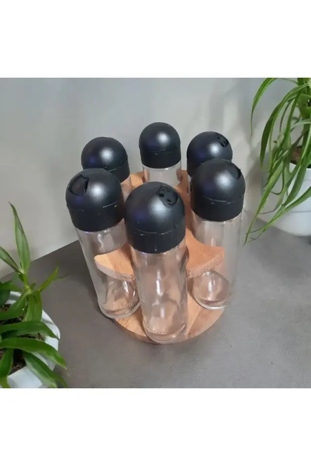 Sofia 6'lı Dönen baharatlık , Ahşap standlı 360 dönen baharatlık seti