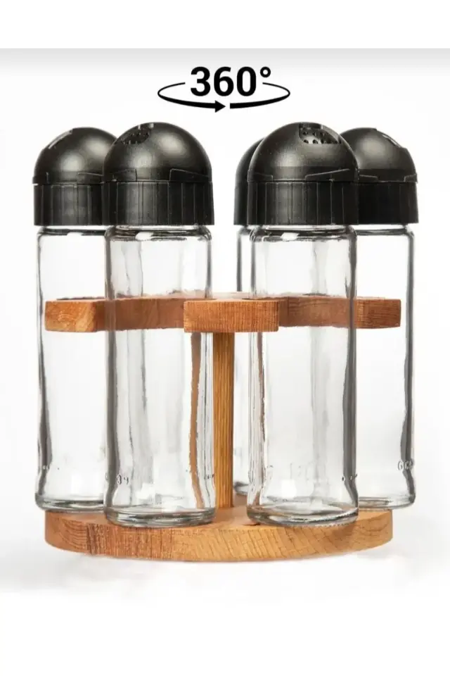 Sofia 6'lı Dönen baharatlık , Ahşap standlı 360 dönen baharatlık seti