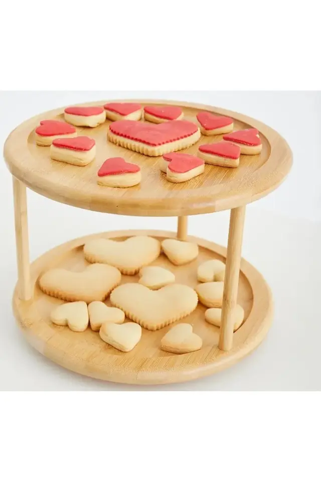 BAMBU 360 Derece Döner Stantlı Sunumluk Organizer Düzenleyici 2 Katlı Baharatlık