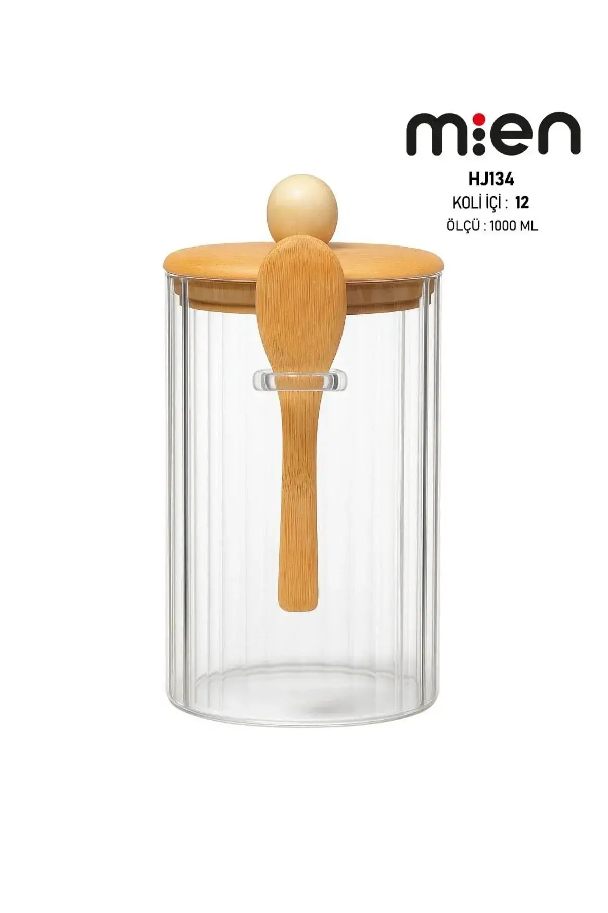 Kaşıklı Cam Kavanoz-1000ml , Çok Amaçlı Kavanoz, Vakumlu bambu kapak