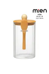 Kaşıklı Cam Kavanoz-1000ml , Çok Amaçlı Kavanoz, Vakumlu bambu kapak