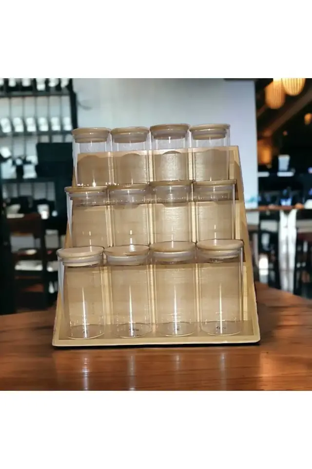 Bambu 3 Katlı Katlanır Ayaklı Kavanoz Standı, Çekmece Içi Baharatlık Standı Kavanozlu Etiketli Set