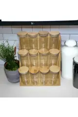 Bambu 3 Katlı Katlanır Ayaklı Kavanoz Standı, Çekmece Içi Baharatlık Standı Kavanozlu Etiketli Set