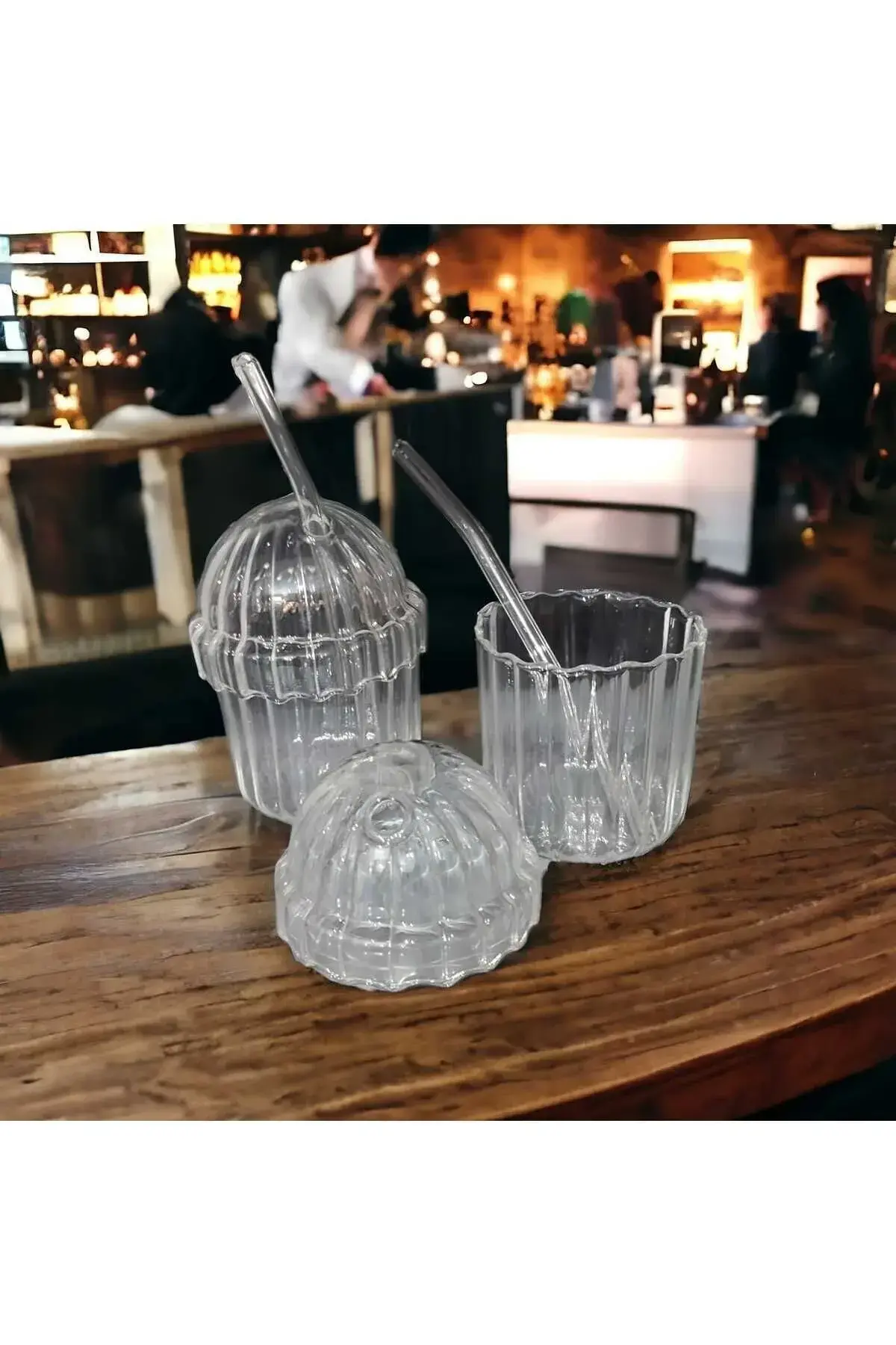 2 Adet Cam Kapaklı Isıya Dayanıklı Pinterest Bardak | Kahve Ve Sunum Bardağı 350 ML Pipetli bardak