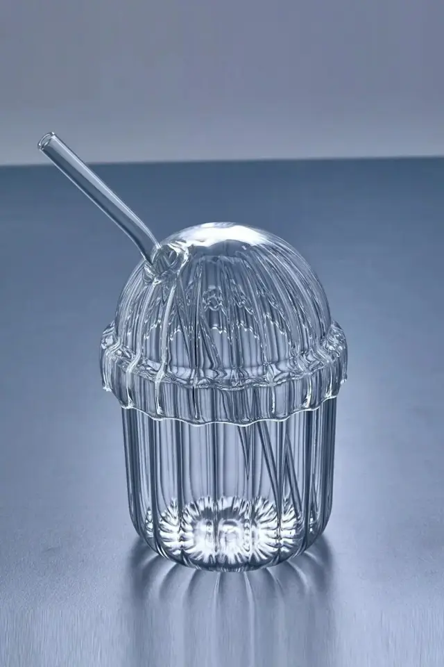 2 Adet Cam Kapaklı Isıya Dayanıklı Pinterest Bardak | Kahve Ve Sunum Bardağı 350 ML Pipetli bardak