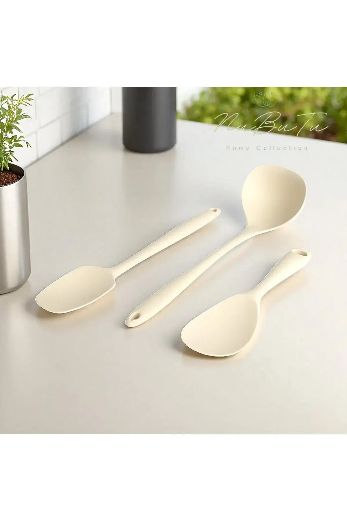 3^lü Krem Slikon servis seti,kepçe,spatula kaşık set