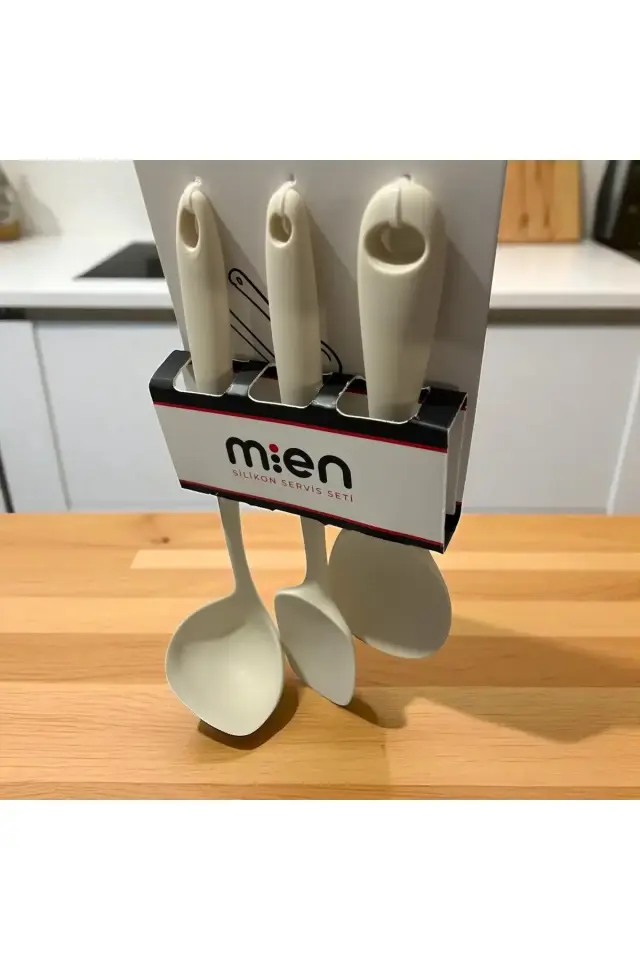 3^lü Krem Slikon servis seti,kepçe,spatula kaşık set