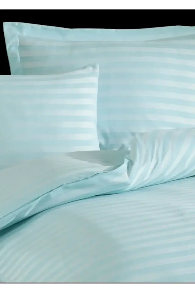 Pamuk Saten Çift Kişilik Çarşaflı lastikli Nevresim Takımı ,Çizgili Renkli Saten Nevresim