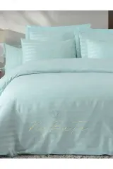 Pamuk Saten Çift Kişilik Çarşaflı lastikli Nevresim Takımı ,Çizgili Renkli Saten Nevresim