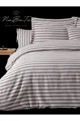 Pamuk Saten Çift Kişilik Çarşaflı lastikli Nevresim Takımı ,Çizgili Renkli Saten Nevresim