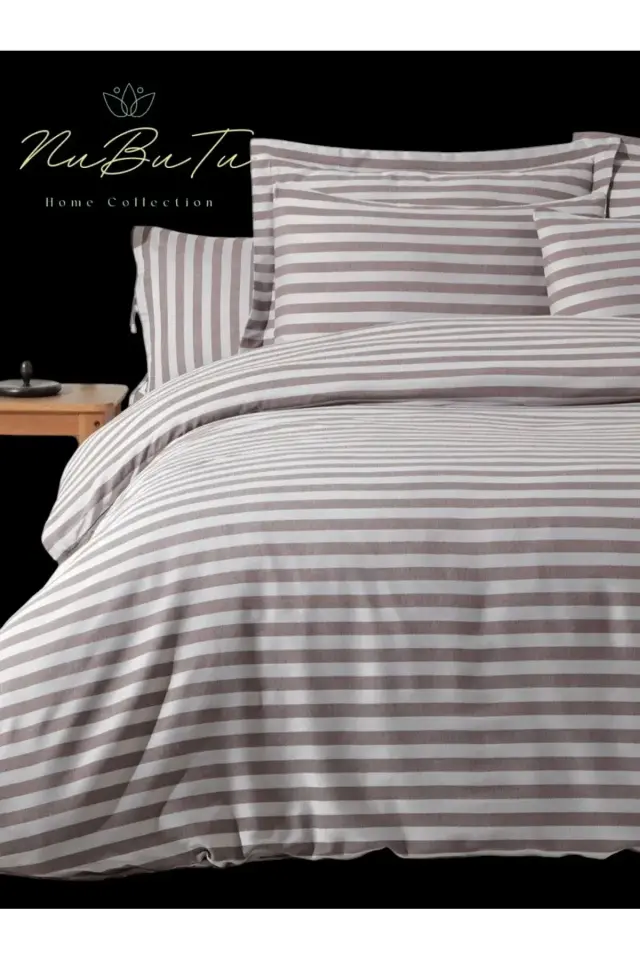 Pamuk Saten Çift Kişilik Çarşaflı lastikli Nevresim Takımı ,Çizgili Renkli Saten Nevresim
