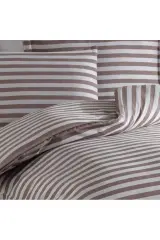 Pamuk Saten Çift Kişilik Çarşaflı lastikli Nevresim Takımı ,Çizgili Renkli Saten Nevresim