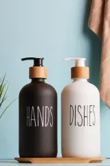 Lotion Black White 2 Li Sıvı Sabunluk,Siyah Beyaz cam bambu sabunluk