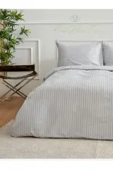 Pamuk Saten Tek  Kişilik Çarşaflı lastikli Nevresim Takımı ,Çizgili Renkli Saten Nevresim