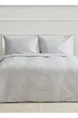 Pamuk Saten Tek  Kişilik Çarşaflı lastikli Nevresim Takımı ,Çizgili Renkli Saten Nevresim