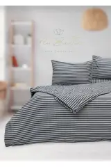Pamuk Saten Tek  Kişilik Çarşaflı lastikli Nevresim Takımı ,Çizgili Renkli Saten Nevresim