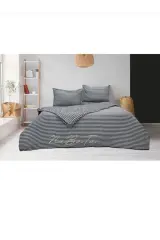 Pamuk Saten Tek  Kişilik Çarşaflı lastikli Nevresim Takımı ,Çizgili Renkli Saten Nevresim