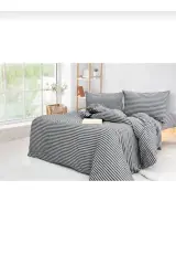 Pamuk Saten Tek  Kişilik Çarşaflı lastikli Nevresim Takımı ,Çizgili Renkli Saten Nevresim