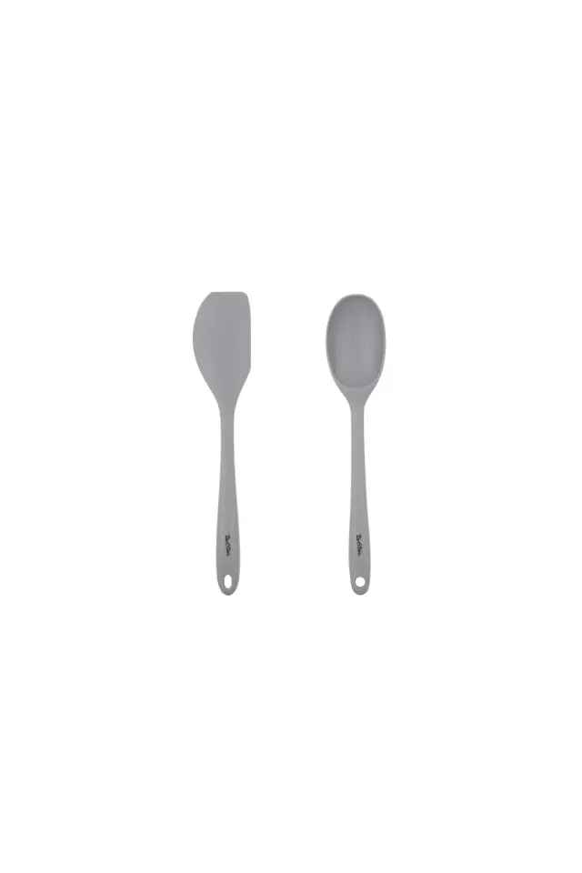 Gri Renkli Silikon Büyük Kaşık Ve Spatula Seti Gri