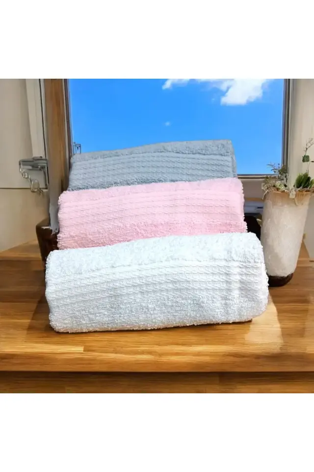 Pamuklu 3'lü El Yüz Havlusu ,renkli El Yüz Havlusu 50 X 85 Çok Renkli(Ekru,Pembe,Gri)