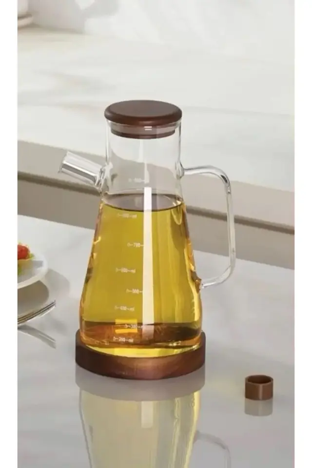 Akasya Vakum kapaklı akasya standlı 900 ml Yağdanlık Kahverengi