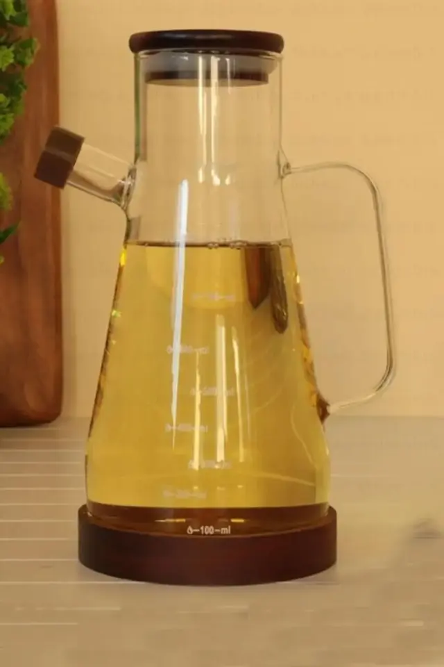Akasya Vakum kapaklı akasya standlı 900 ml Yağdanlık Kahverengi