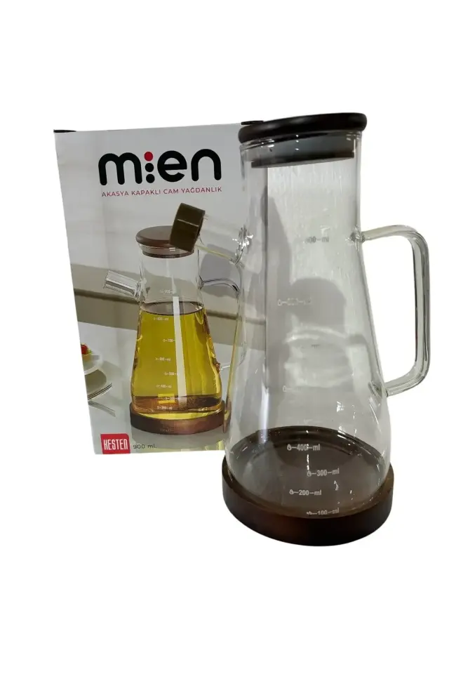 Akasya Vakum kapaklı akasya standlı 900 ml Yağdanlık Kahverengi