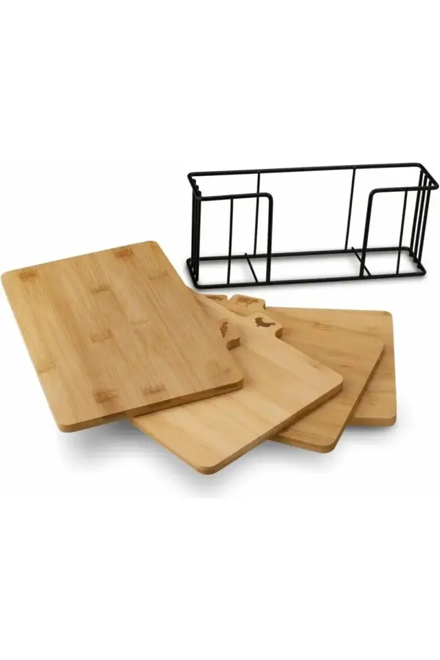 Bambu Standlı Kesme Tahtası 4lü Set