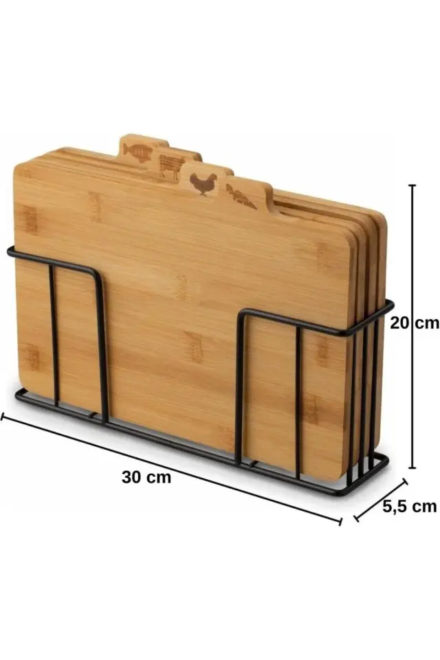 Bambu Standlı Kesme Tahtası 4lü Set