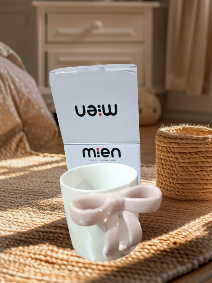 Mien SPR-0372 Pembe Kurdele Saplı Porselen Kupa 340 ml