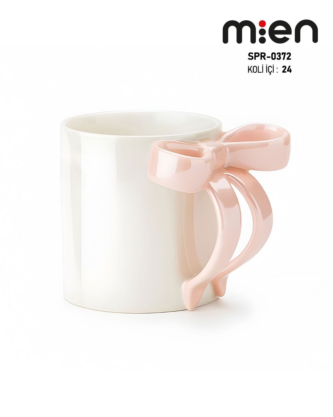 Mien SPR-0372 Pembe Kurdele Saplı Porselen Kupa 340 ml