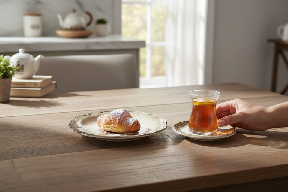 Ella Fulya Pasta Seti ve Çay Seti, Vintage Desenli Porselen Pasta ve Çay Seti 18 Parça