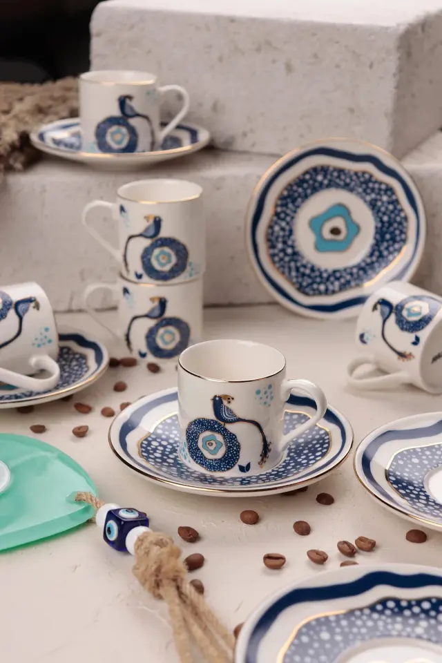 Pavo 6 Kişilik 12 Parça Porselen Kahve Fincan Takımı