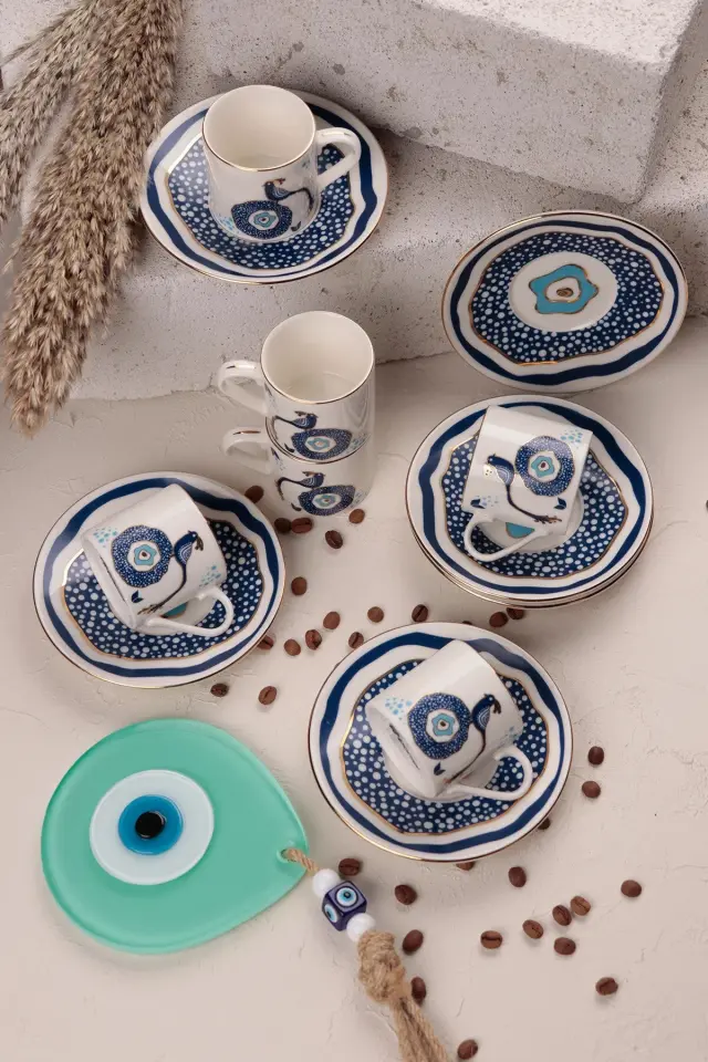 Pavo 6 Kişilik 12 Parça Porselen Kahve Fincan Takımı
