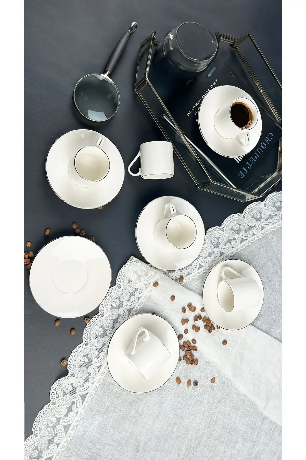 Lumina 12 Parça Kahve Fincan Takımı Platin File