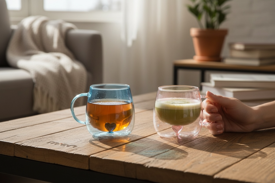 2'Li Love Cam Kupa Seti, Kalpli 2'li Cam Kupa 250ml