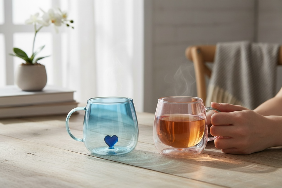 2'Li Love Cam Kupa Seti, Kalpli 2'li Cam Kupa 250ml