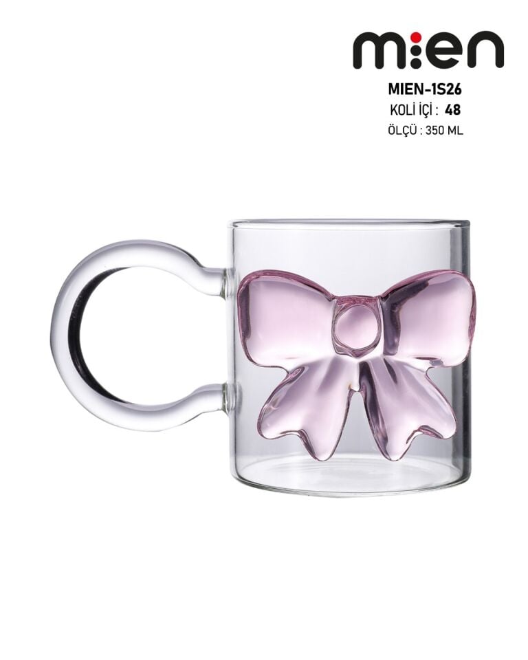 Fiyonk Cam Bardak, Pembe Fiyonk Cam Kupa 350ml