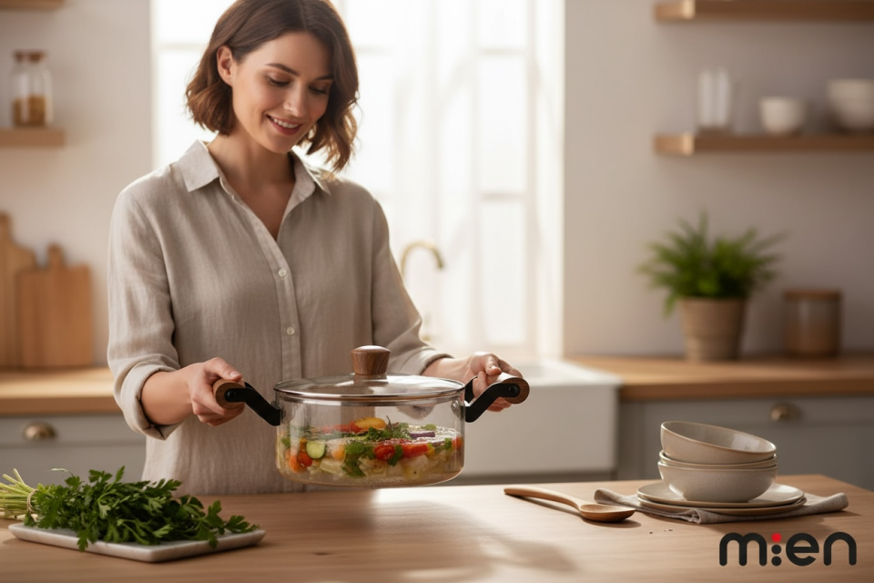 Ahşap Kulplu Cam Tencere 3500ml,Isıya Dayanıklı Kapaklı Cam Tencere