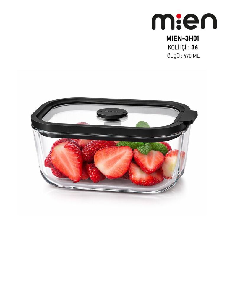 Sızdırmaz Kapaklı Cam Saklama Kabı Seti 4 adet - Siyah